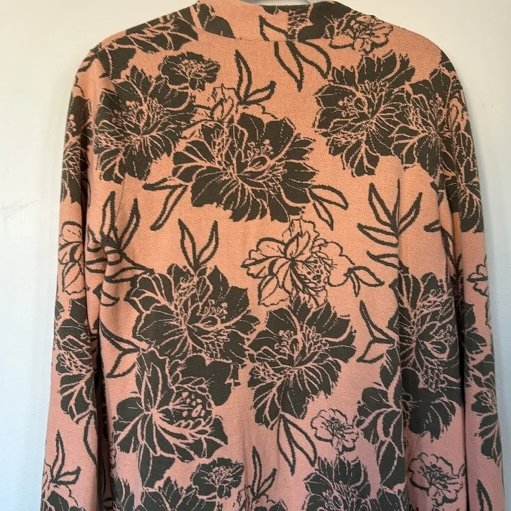 Soft Surroundings Floral Peach Green Open Front Long Sleeve Knit Cardigan Medium - Image 7