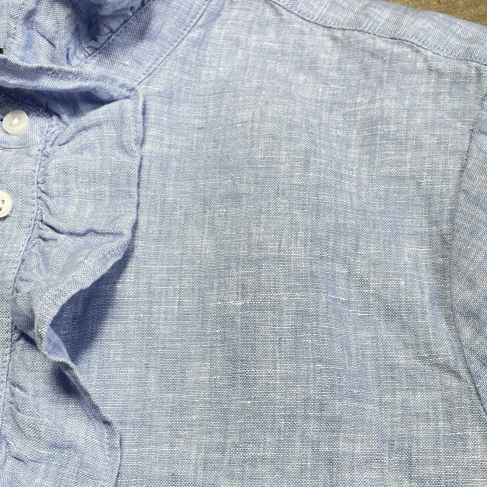 J.Crew Shirt 8 Linen Flutter Sleeve Button Front Top Blouse Preppy Coastal Y2K Blue - Image 12