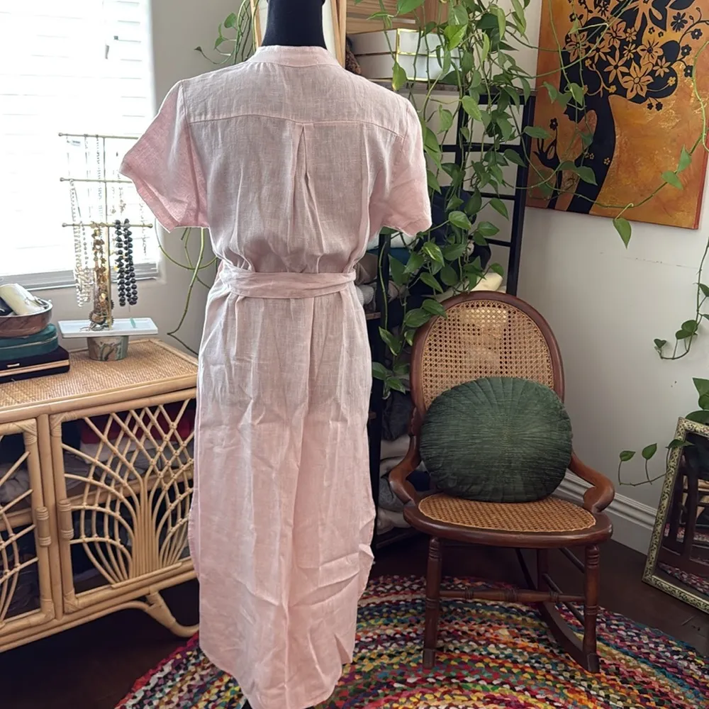 Marche Rosemary Pink 100% Linen Short Sleeve Button Up Waist Tie Shirt Dress Size undefined - Image 2