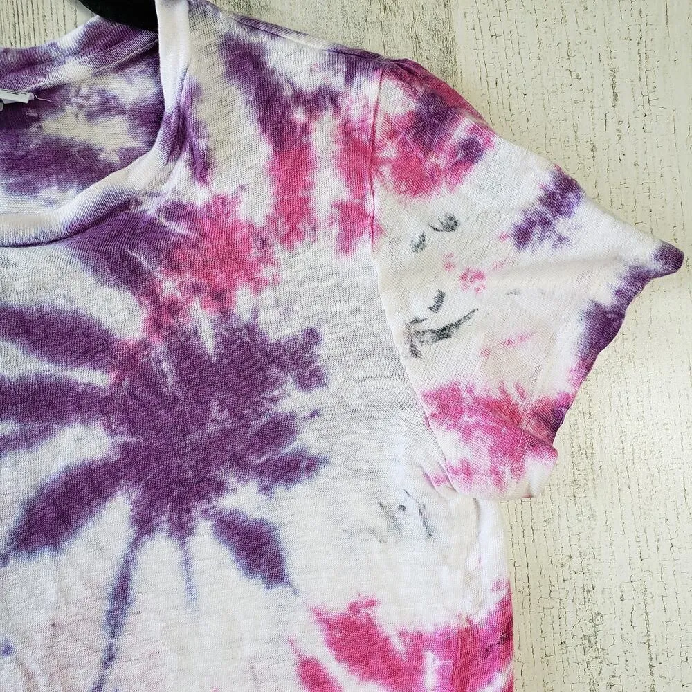 Paris Atelier + Other Stories Pink & Purple Tie Dye Linen T-Shirt Women's Size 2 - Image 2
