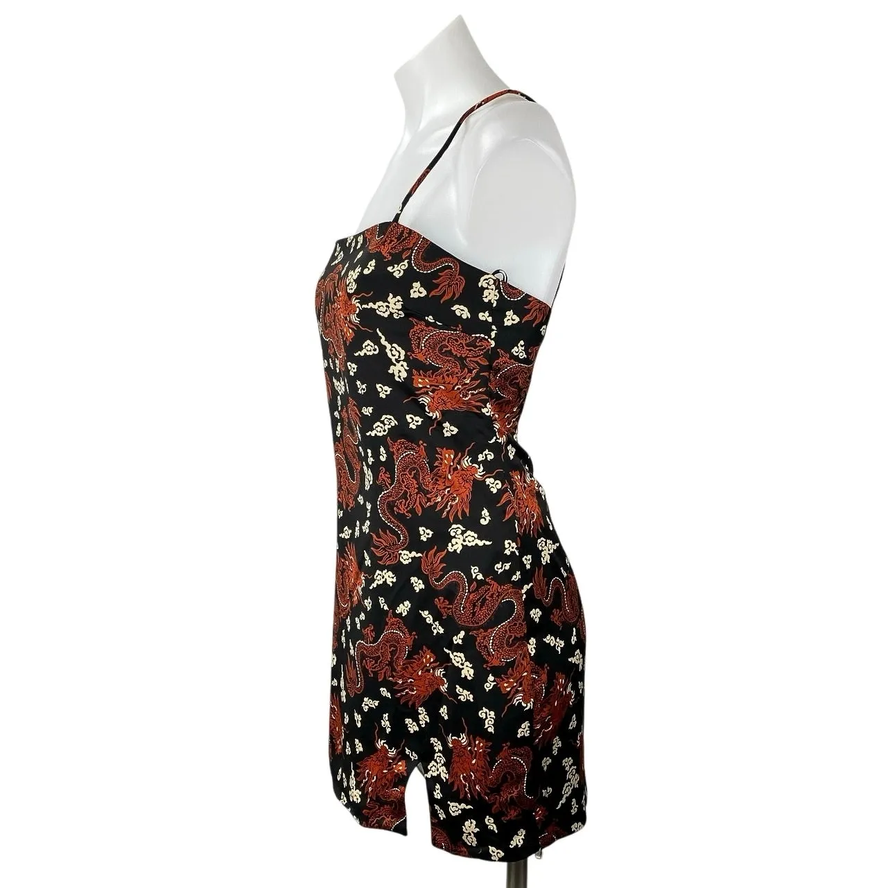 Zara Black Silk Satin Dragon Sleeveless Cami Camisole Tank Mini Slip Dress Sz XS - Image 3