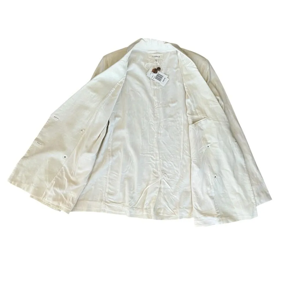 L*Space Women’s Rhodes White Cream Linen Cotton Double Breasted Long Blazer S - Image 7