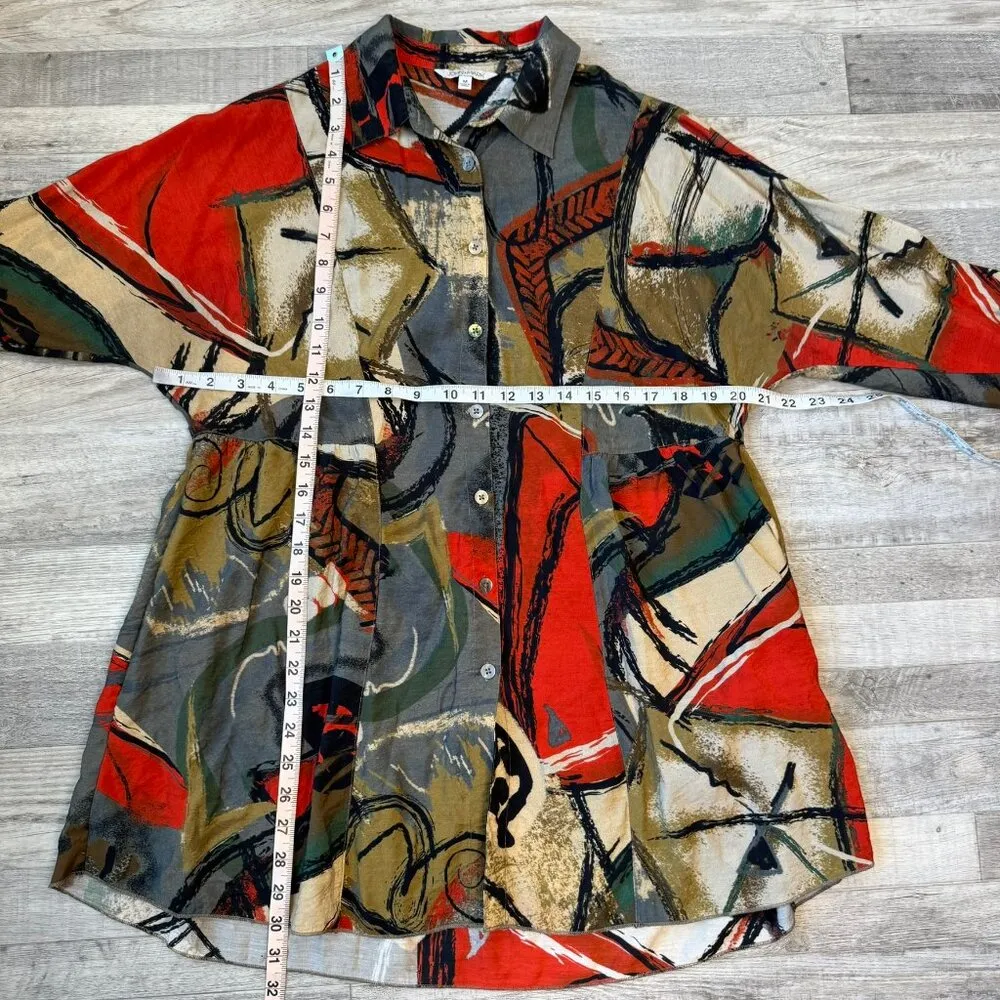 John Mark  Abstract long sleeve button down tunic size medium G14 - Image 2