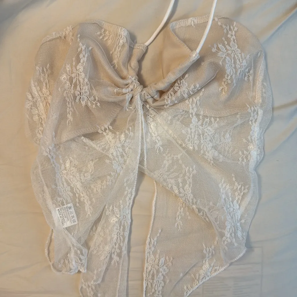 Elegant Cream Lace Tube Top and Maxi Skirt Set White - Image 3