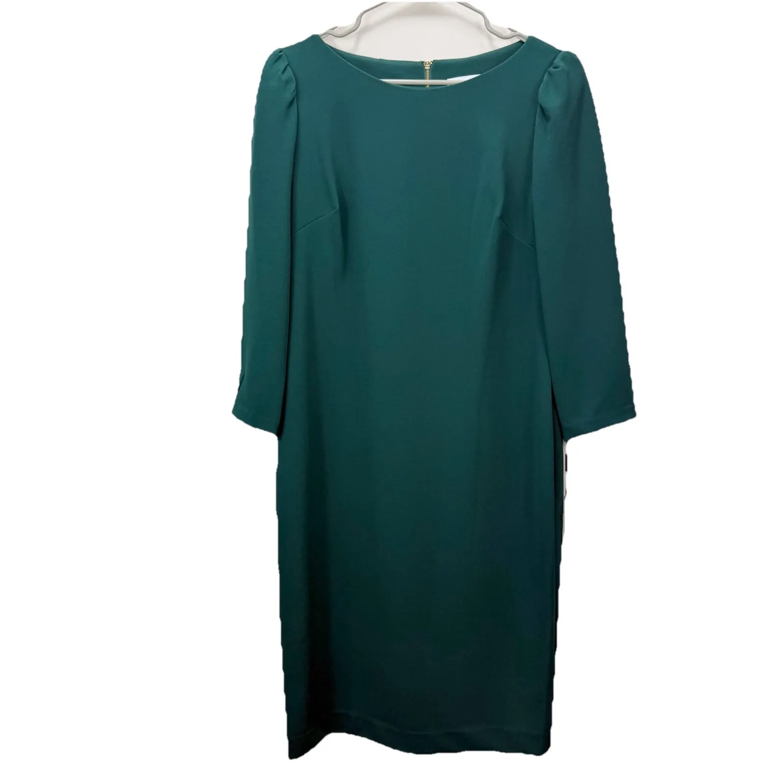 NWT Calvin Klein Green 3/4 Puff Sleeve Stretch Crepe Sheath Dress Size 12 - Image 5