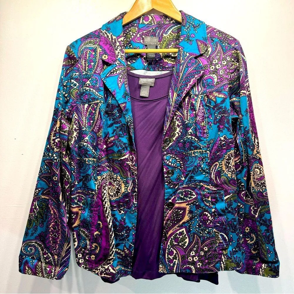 Chico’s Additions Paisley Button Front Long Sleeve Jacket Free Bonus Tank Top - Image 2