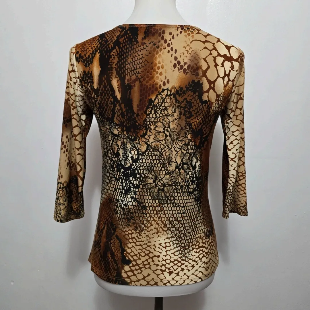 American City Wear Y2k Petite Snakeskin Print Brown Fitted 3/4 Sleeve Top Rave - Image 5