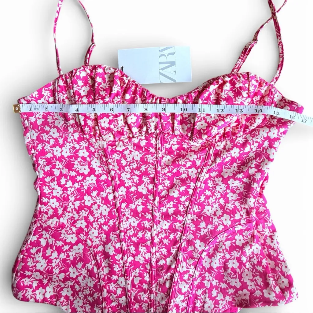 Zara NWT Women's Pink Floral Corset Bodysuit Bustier Sleeveless Barbiecore L - Image 4