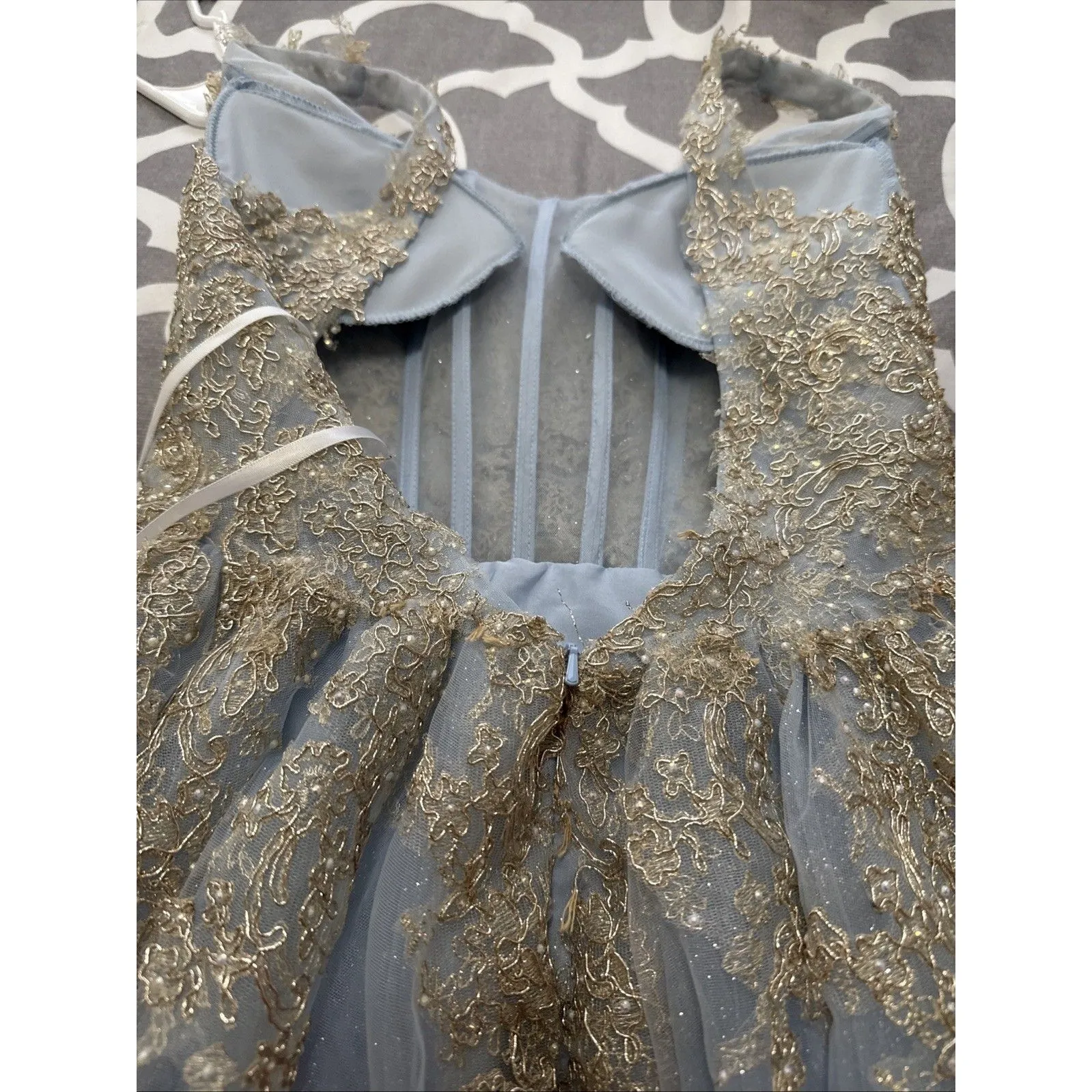 Light Blue Formal Dress Beautiful Beading Zipper And Earrings. Very Cinderella - Image 5