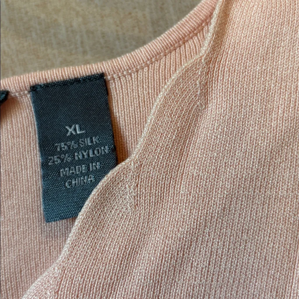 Hillard and Hanson scalloped neckline silk blend Pink Cardigan Sweater xl - Image 3