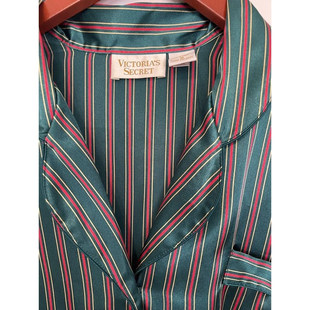 Victoria‎ Secret Vintage Gold Label Satin Button Up Sleep Shirt Green Size M - Image 3