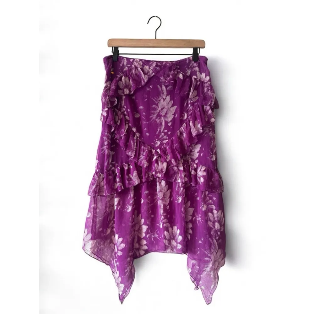 Urban Outfitters UO Tuli Ruffle Midi Skirt Purple Floral Women's Size M - Image 4