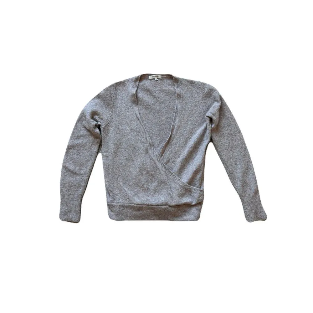 Women's Madewell Wrap Front Pullover Sweater Heatherd Boysenberry Size Medium - Image 2