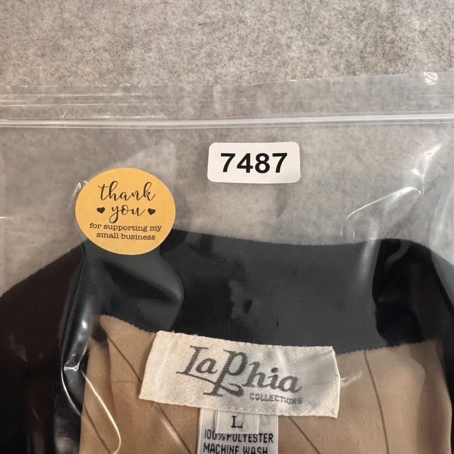 Vintage La Phia Collections Button Front Top Large Orange Polyester Asian Print - Image 12