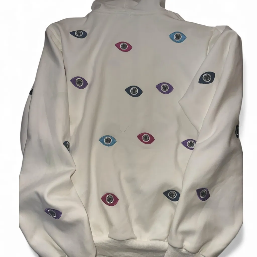 Lola and the boys White Hoodie with Colorful Eye Pattern. Size M - Image 4