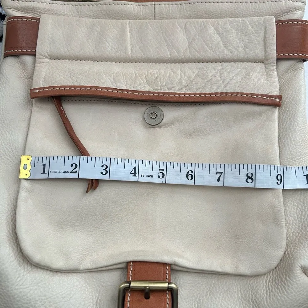 Marco Buggiani Italy cream tan leather messenger bag - Image 15