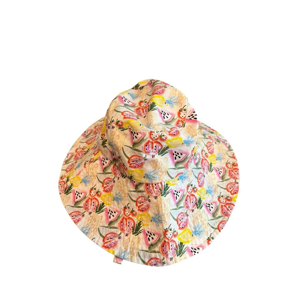 Steve Madden Floppy Sun Hat with Ties O/S Packable Lined White Fruit Cotton - Image 4
