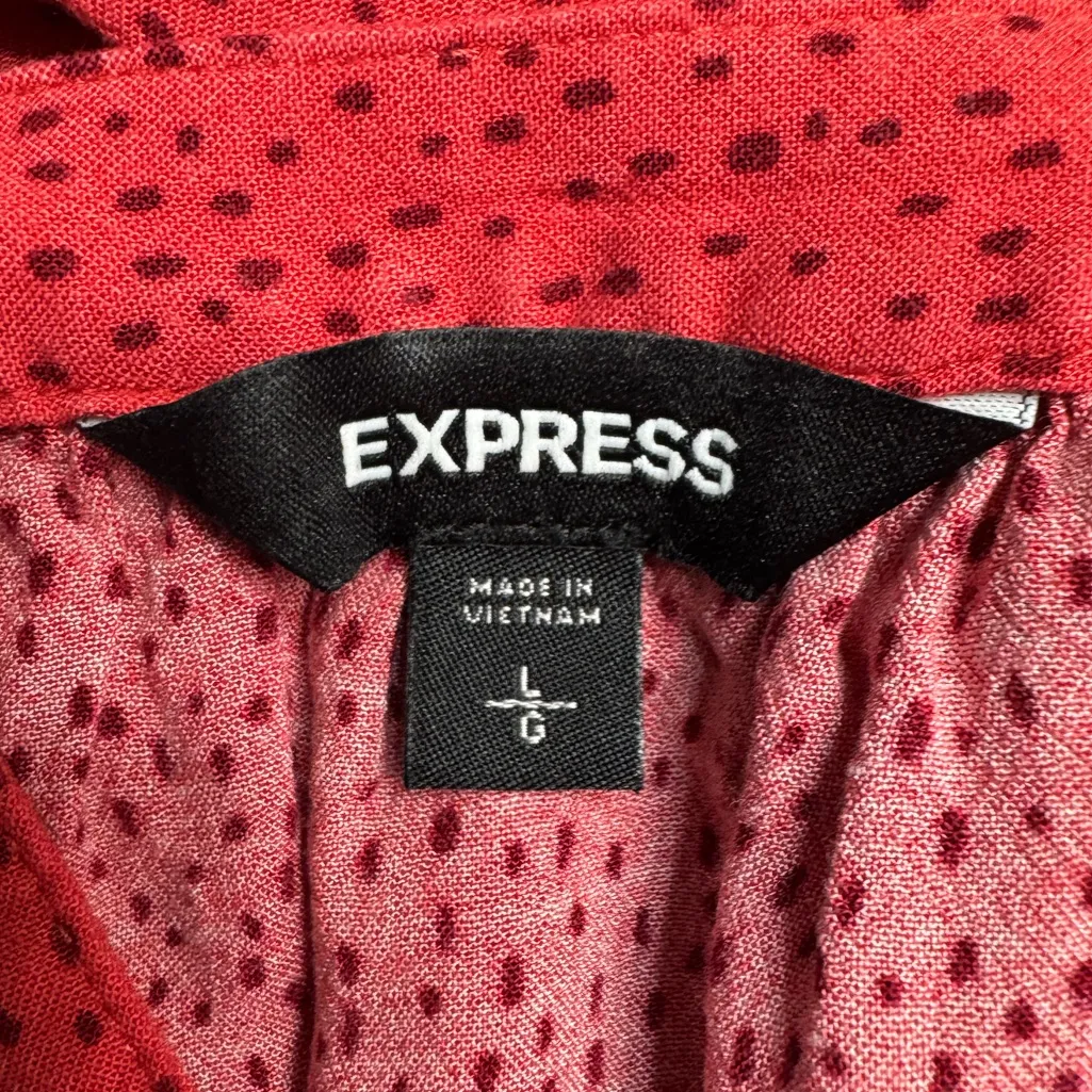 Express Women’s Large Coral Speckled 3/4 Roll Tab Sleeve Vneck Blouse - Image 6