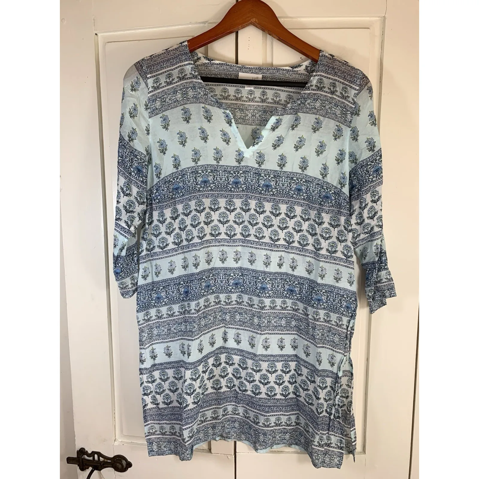 J Jill Tunic Blouse‎ Women Size Small Petite SP Boho Blue Semi Sheer Beachy Pool - Image 3