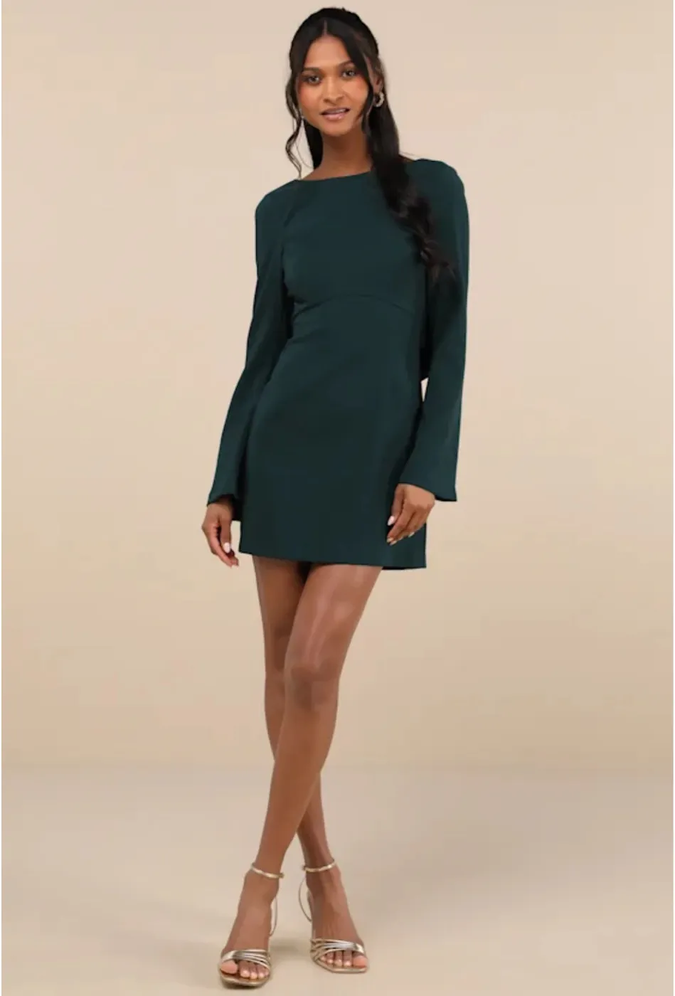 Lulus Elegant Cutie Bow Long Ivory Sleeve Backless Mini Dress - Image 3