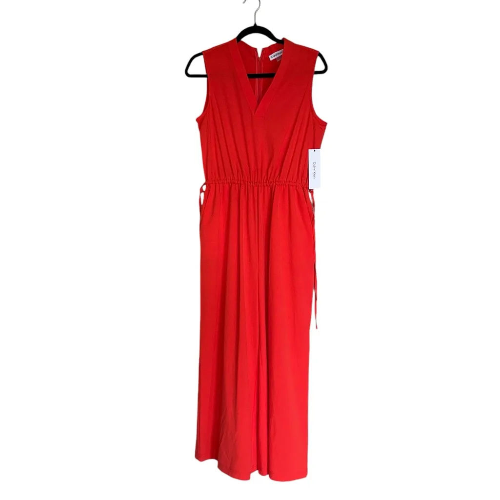 NWT Calvin Klein Comm V-Neck Sleeveless Jumpsuit In Color Flame / Orange - Image 8
