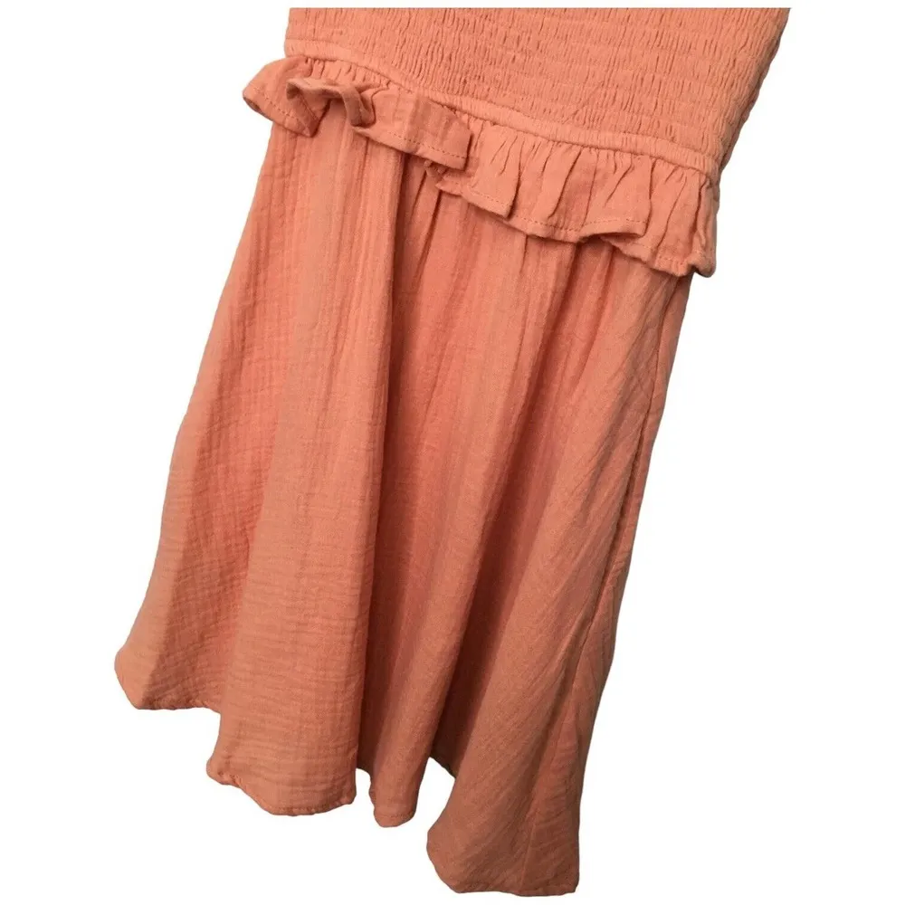 Socialite Smocked Waist Ruffle Strap Sleeveless Cotton Mini Dress Coral S - Image 9