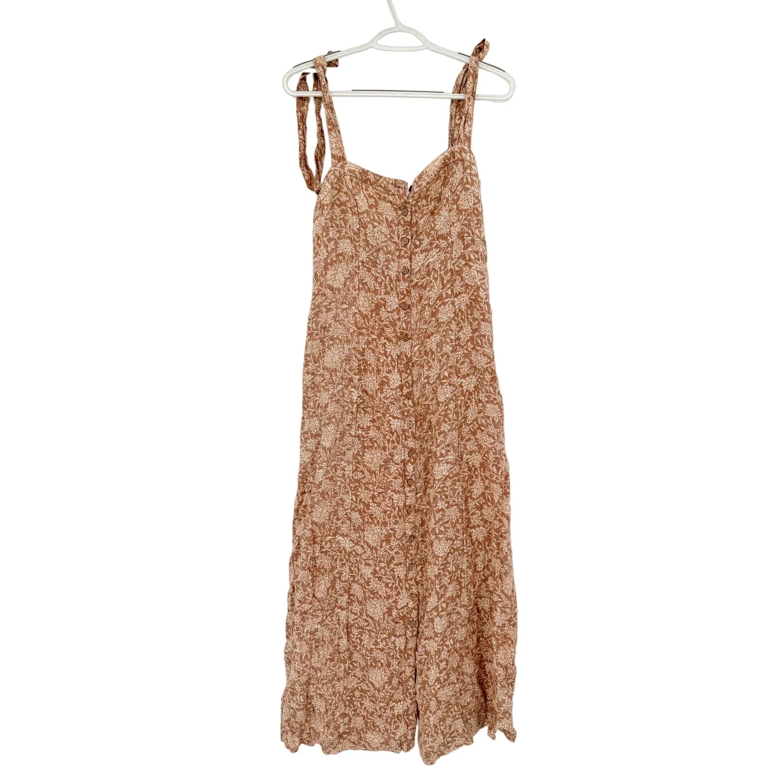 Faherty Kendall Dress Maxi Dress Button Front Linen Bronze Riviera Floral XS - Image 6