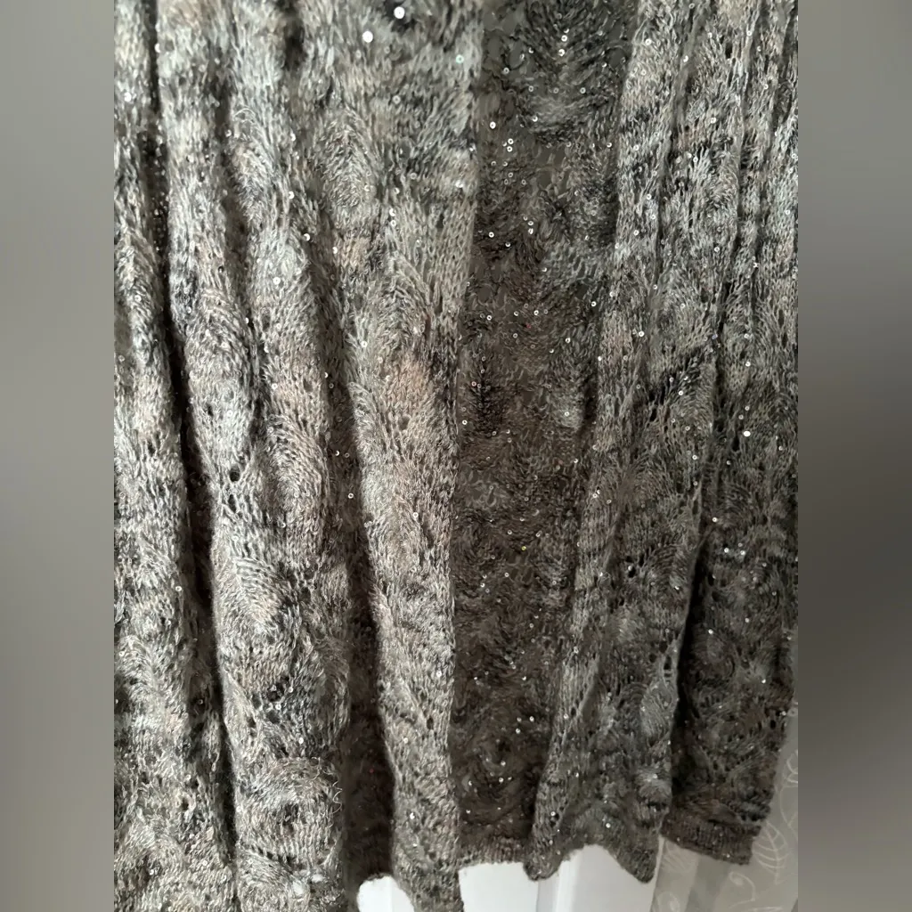 Coldwater Creek Cardigan sequin sz XL Open Front Hip Length Loose Knit 7% mohair - Image 3