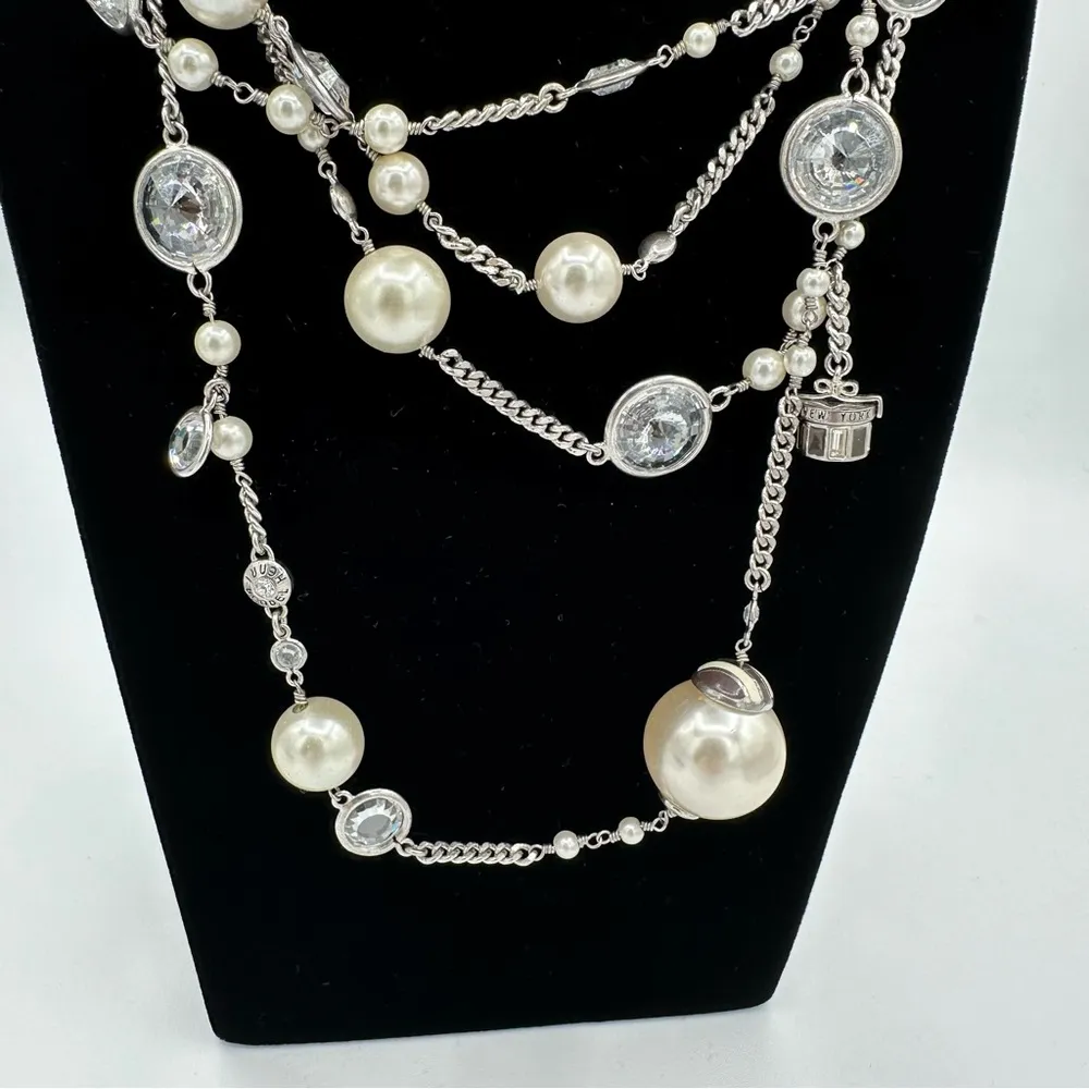 Henri Bendel Socialite Long Double Strand Silver Chain Necklace Charms Pearls - Image 2