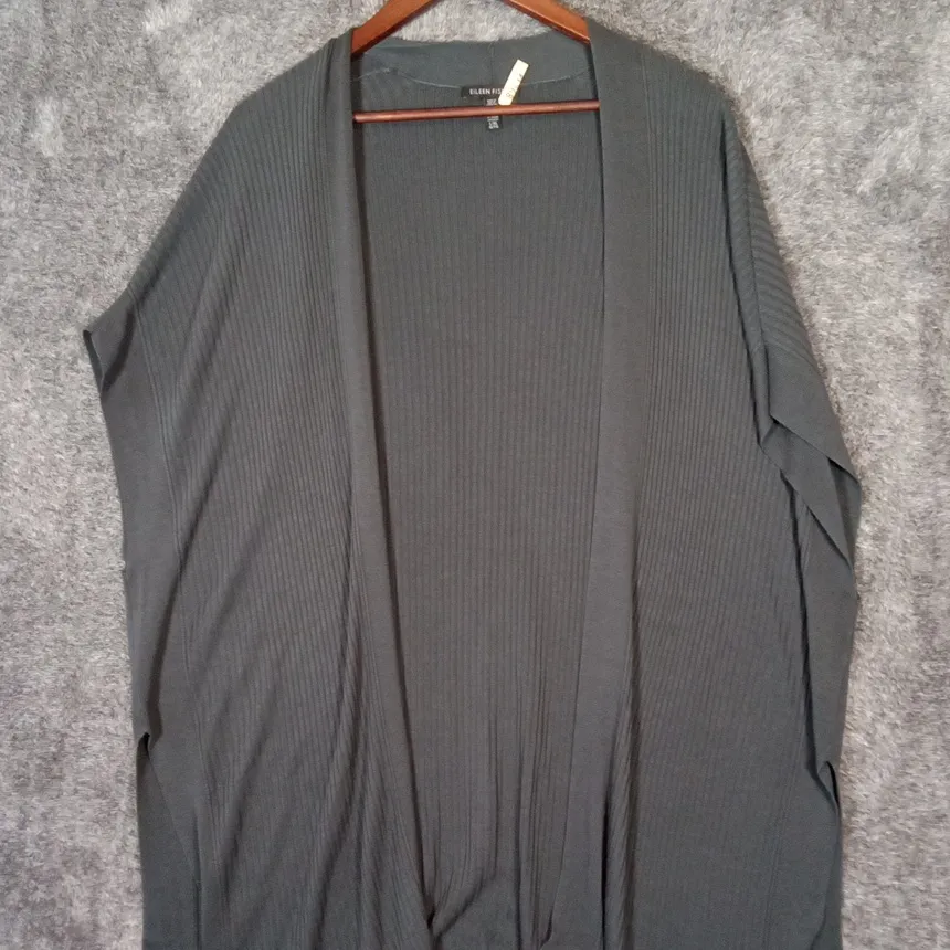 Eileen Fisher Charcoal Open Cardigan Kimono Travel Tensel Layer Womens Large/XL - Image 3