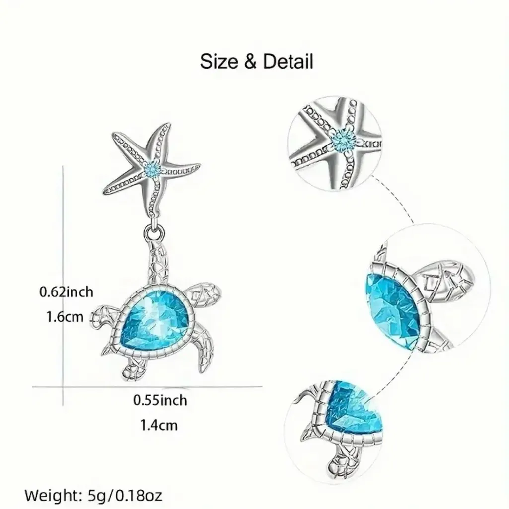 1pair Gorgeous‎ Small Turtle Starfish Alloy Earrings *Fashion Jewelry Silver - Image 6