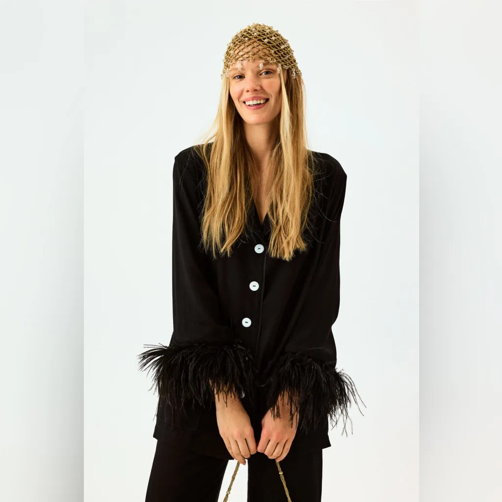 Sleeper Party Pajamas Set Feathers Black Medium - Image 3