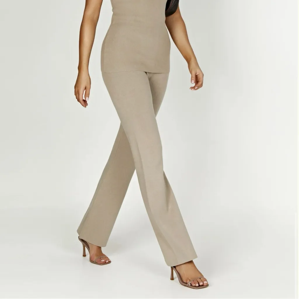 Meshki Rosetta Flare Knit Pants Taupe - Image 3