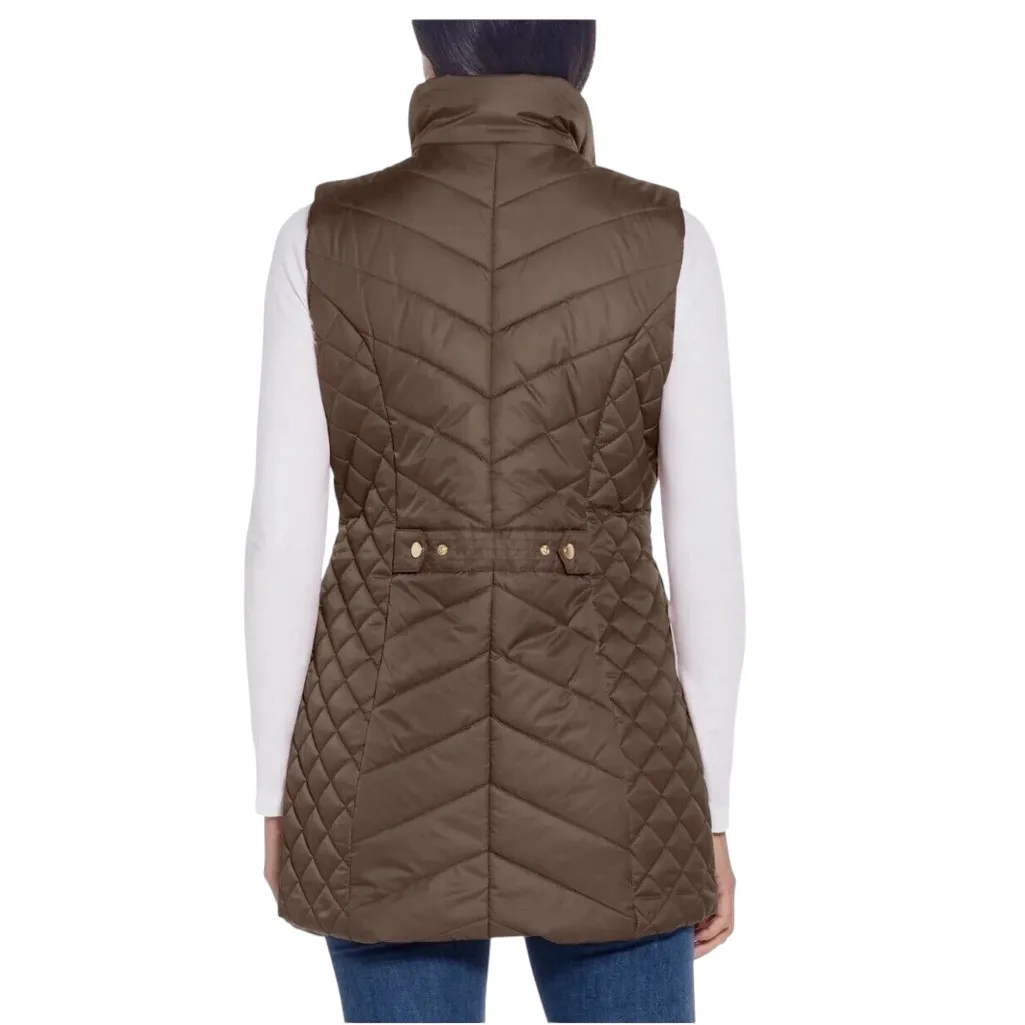 Weatherproof Brown Quilted Puffer Vest XXL Gold Snap Accent Zip Pockets EUC - Image 6