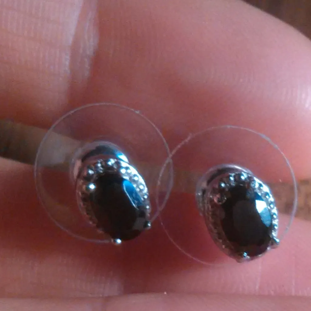Thai Black Spinel Stainless Steel Stud Earrings - Image 2