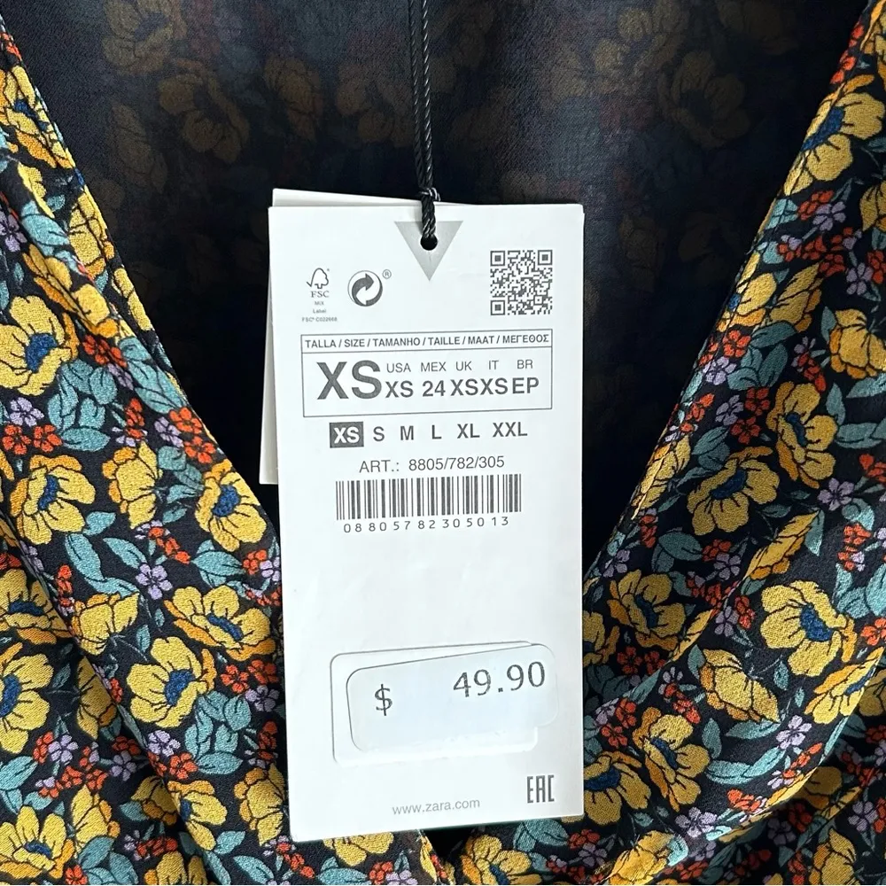 Zara Floral Print Long Sleeve Mini Dress NWT - Image 3