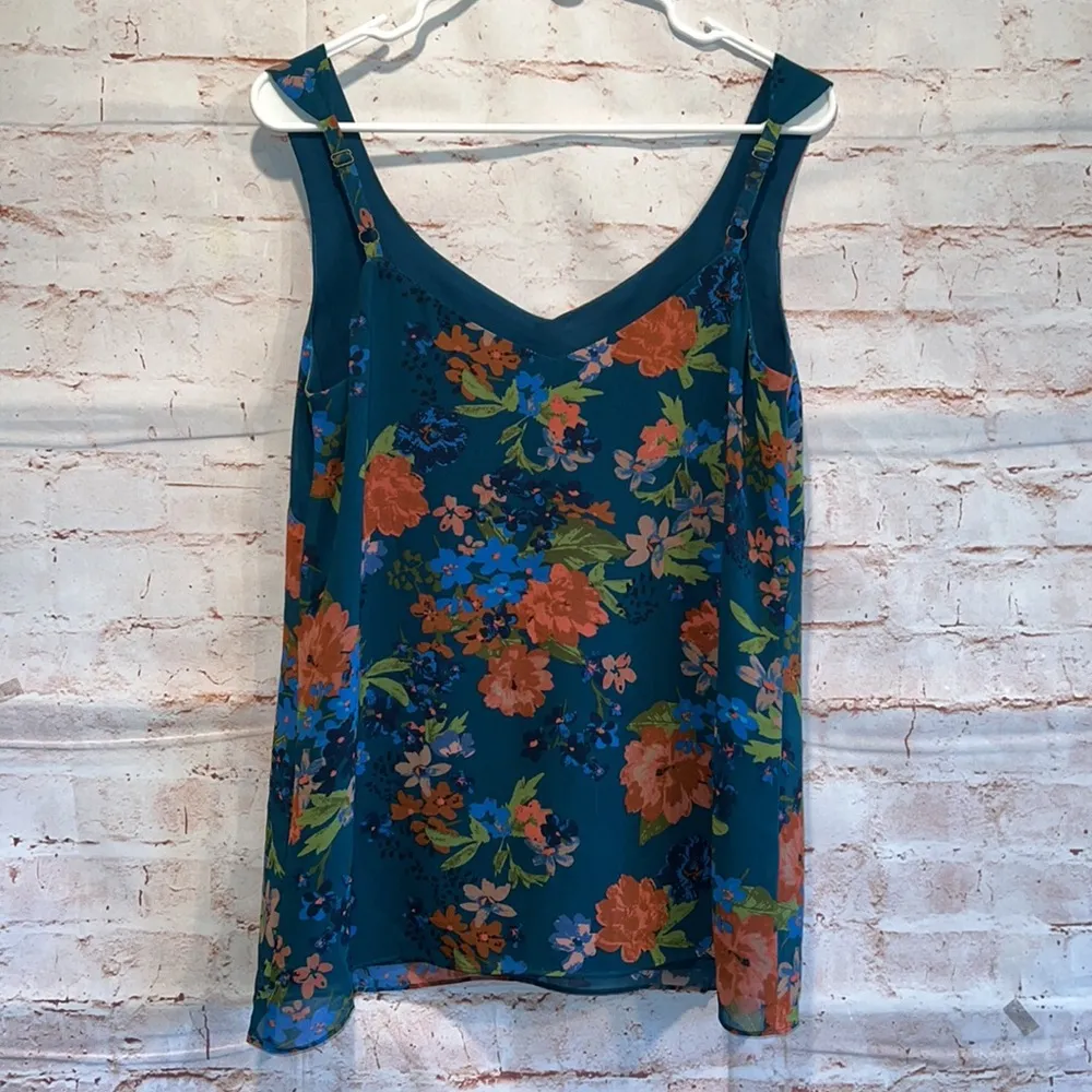 Cabi 3449 top green Still Life floral adjustable staps layering tank blouse SM - Image 6