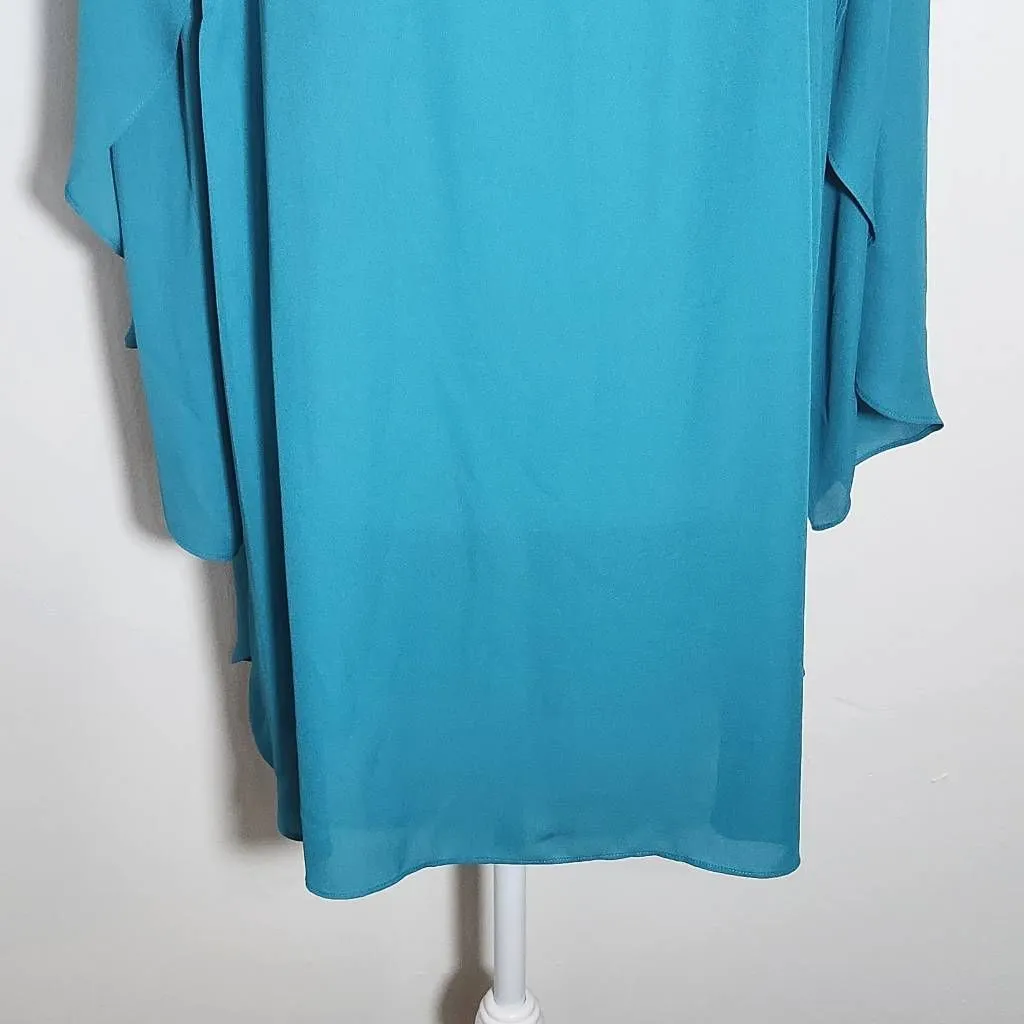 Worthington Turquoise Blue Blouse NWT Size 0X Blue Flowy Blouse - Image 4