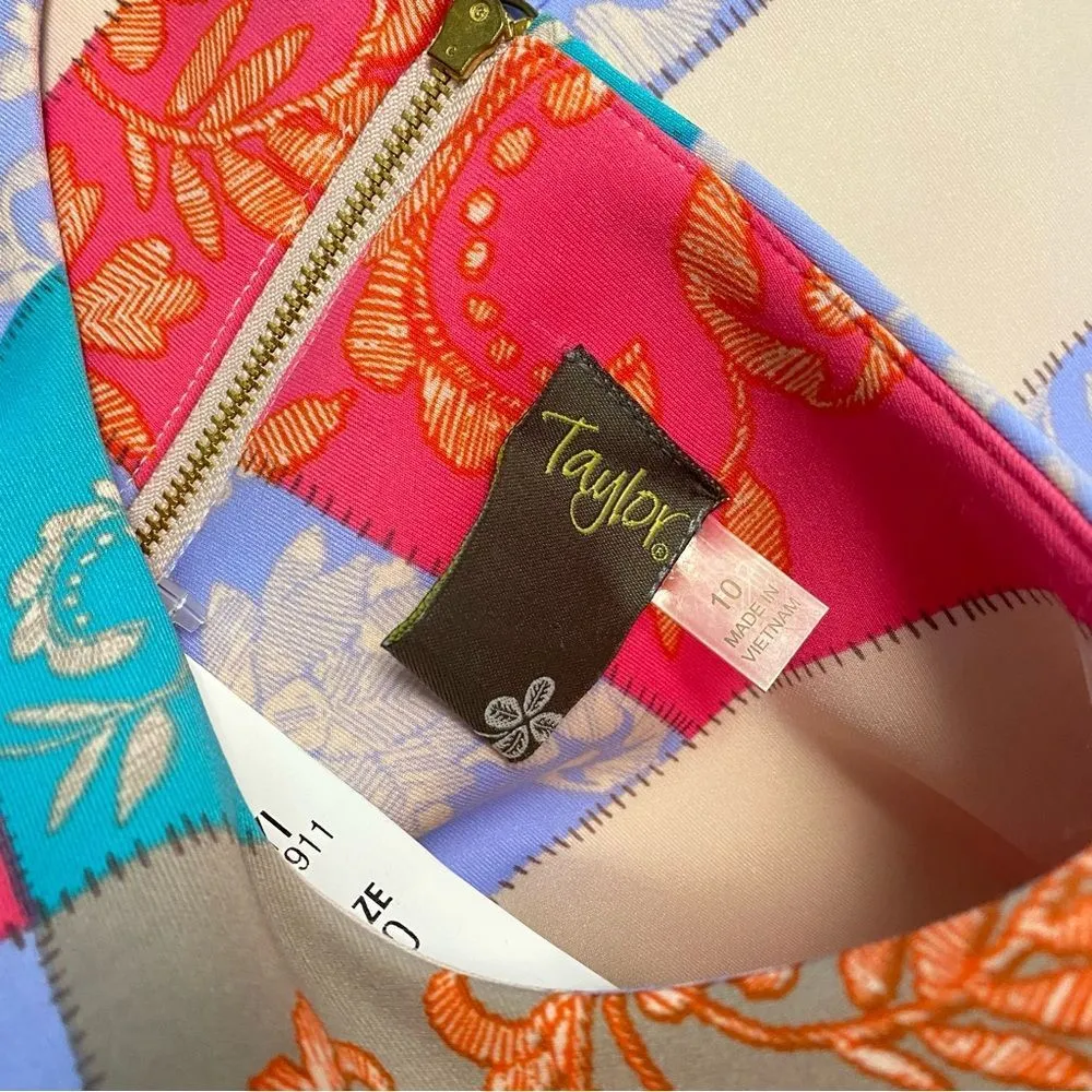 Taylor Women’s Sz 10 Purple Floral Short Sleeve Knee Length Stretch Sheath Dress - Image 3