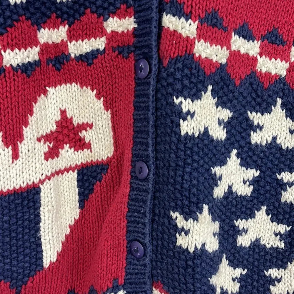 Vintage Talbot's Medium Red, White and Blue Knit Sweater Cardigan Vest - Image 7
