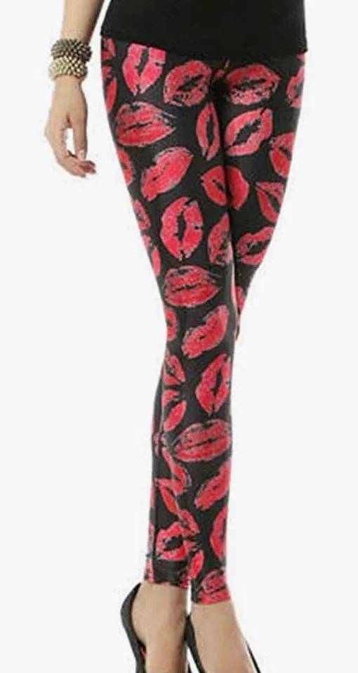 Red lips print on black high waist ankle legging Multiple Size 4 - Image 2