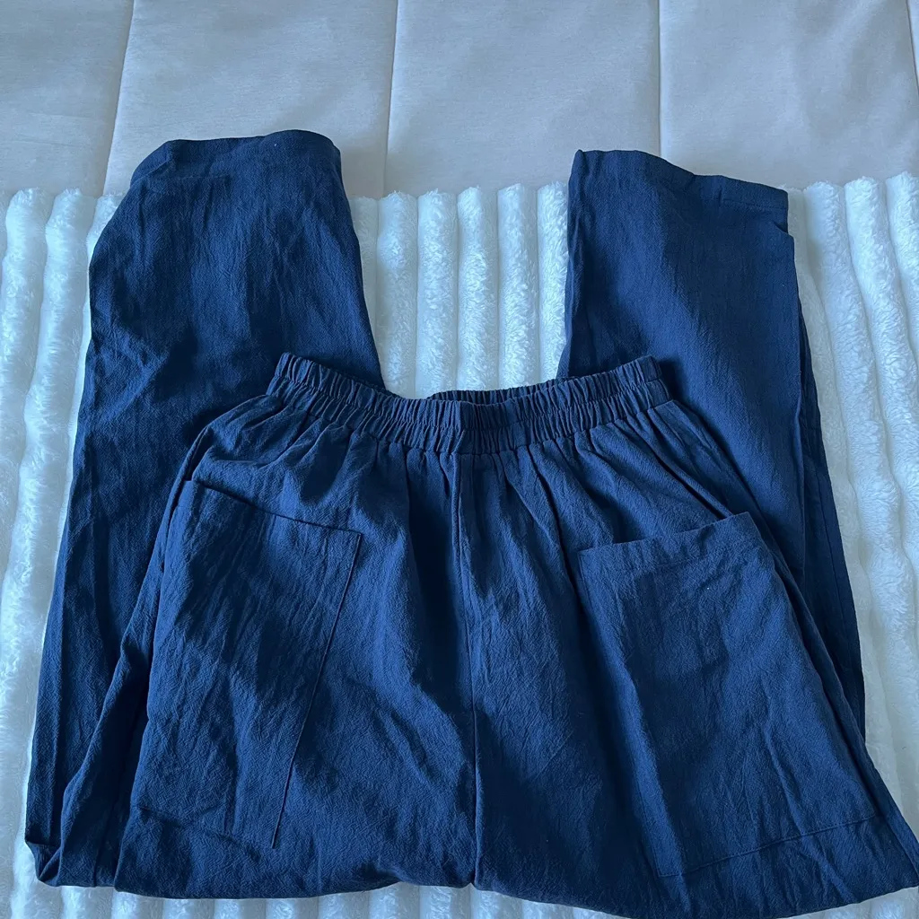 NWT Cupshe Deep Blue Textured Pants - Image 2