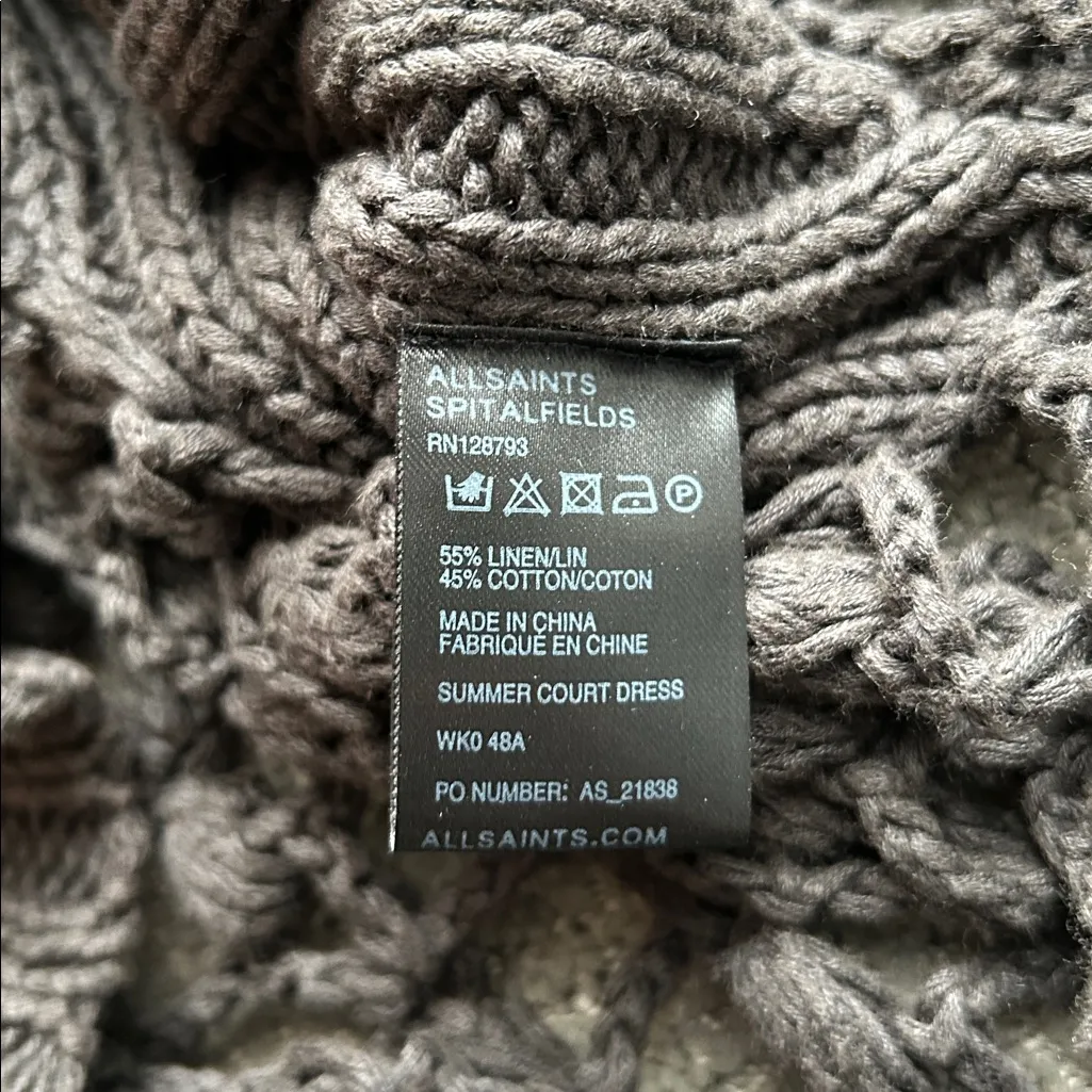ALLSAINTS Hand Crochet Open-Knit Sweater Dress UK 12 US 8 Linen Cotton Boho - Image 10
