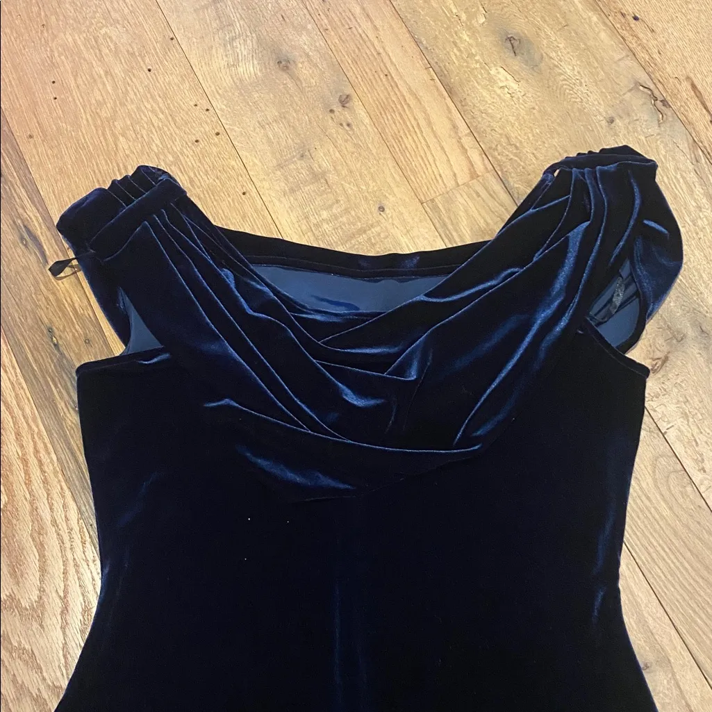 Alex Velvet Double Cowl Fitted Maxi Evening Gown Midnight Blue Imperial Size 14 - Image 7