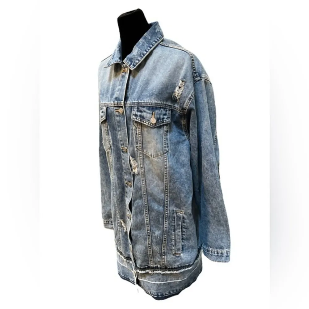 Mustard Seed Destructed Denim‎ Jacket Long Jean Large - Image 4