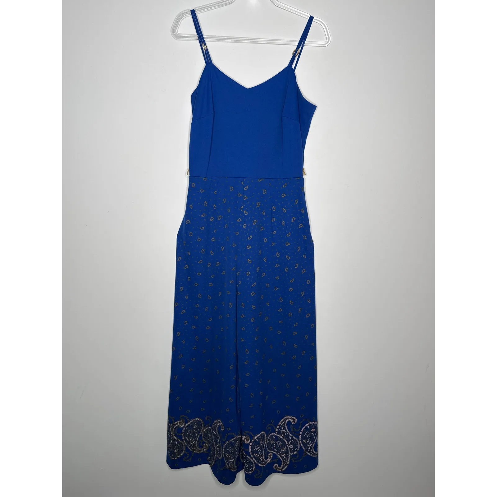 1970s Alfred Shaheen Blue Paisley Jumpsuit Set w Fringe Shawl medium - Image 6