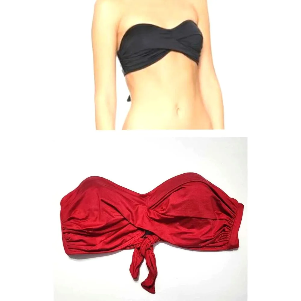 Vitamin A Strapless Twist Front Bandeau Bikini Swim Top Red 12 - Image 2