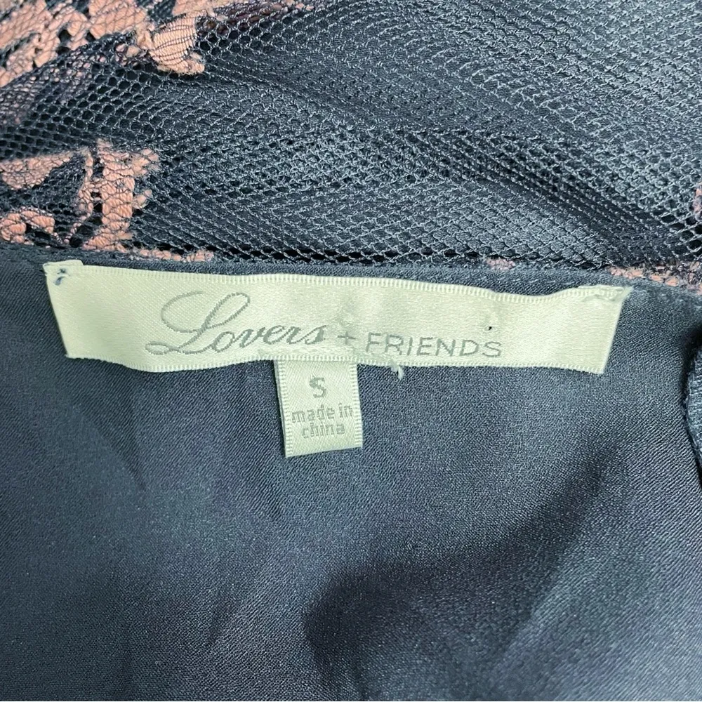 Lovers + Friends Shoreline Maxi Dress Navy Pink Lace Size Small Sheer Floral - Image 9