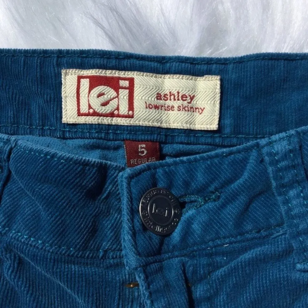LEI Blue Corduroy Ribbed Pants Size 5 Ashley l.e.i Low rise Skinny Soft Pants - Image 3