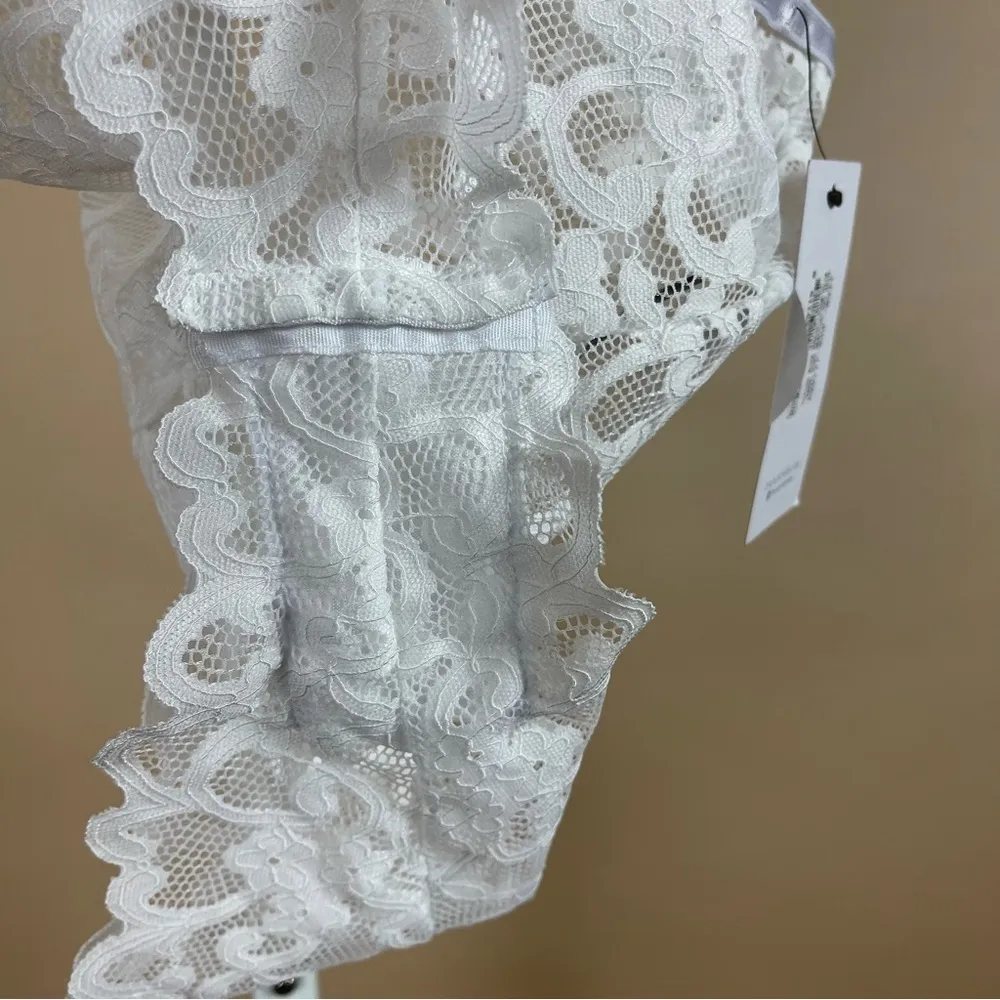 NEW OH LA LA CHERI 1X 2X LINGERIE JEANA WHITE LACE TEDDY SUIT DEEP V - Image 6